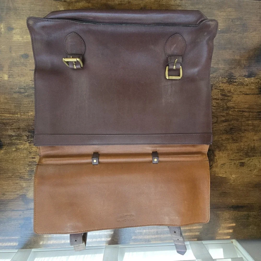 Vintage Kelly's Leathers Briefcase 16x12 Brown Leather Satchel USA Richmond IL‎